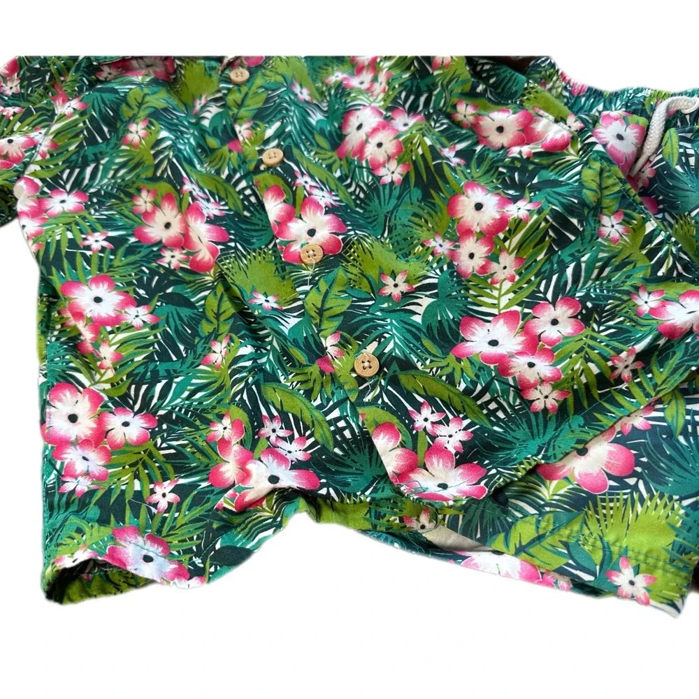 Little Lad Tropical Floral Shirt and Shorts Set Kids 3T Green‎ Pink Excellent